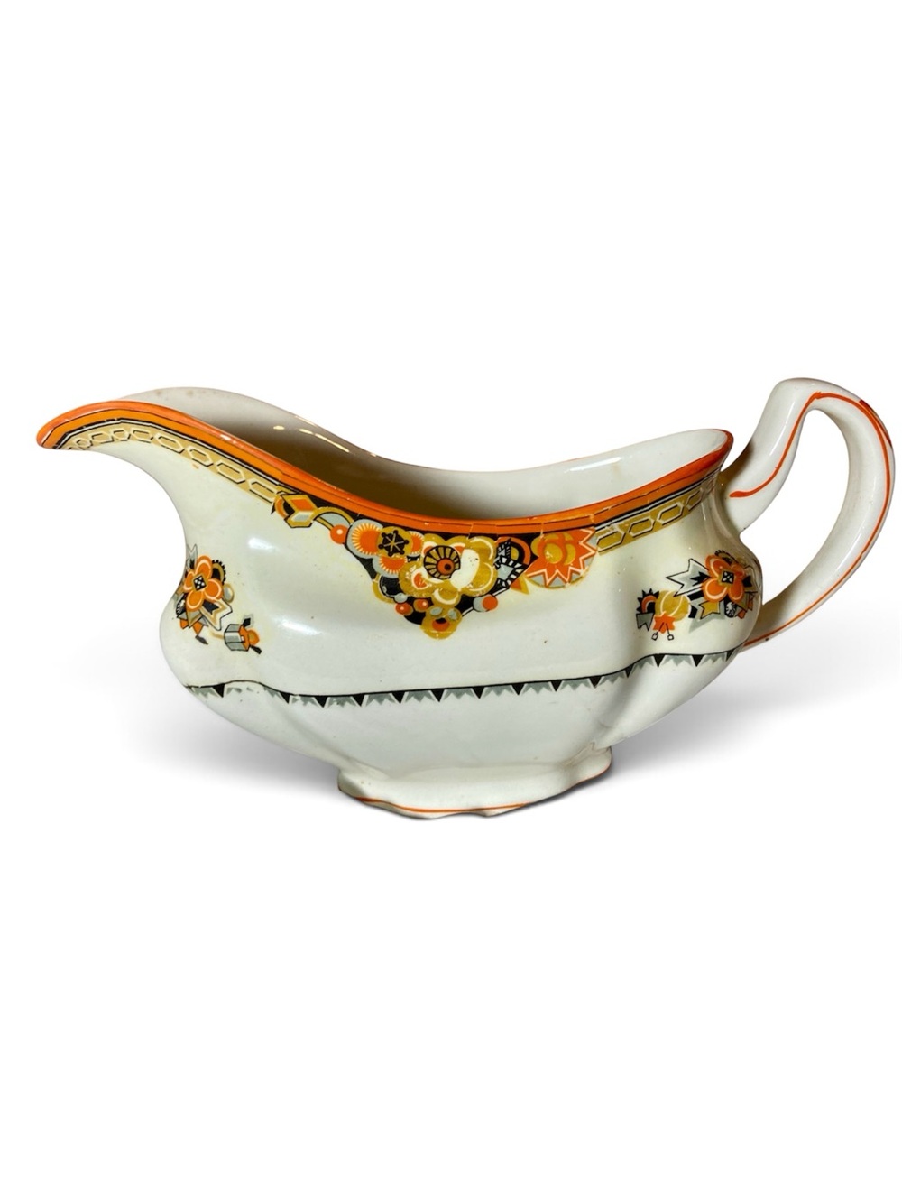 Vintage Porcelain Gravy Boat Orange and Black Halloween Decor - Picture 2 of 9